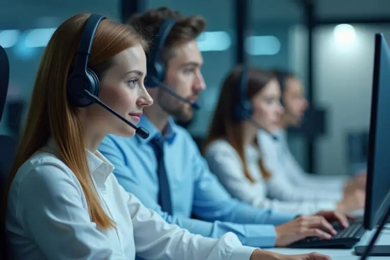 Customer service team working alongside automation in a modern office