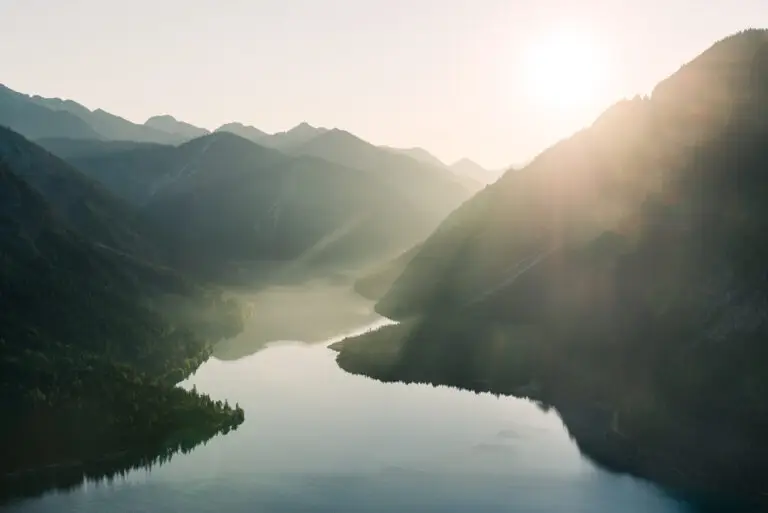 Sunrise over a mountain lake
